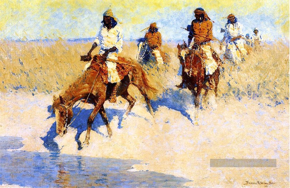 Piscine dans le Desert Frederic Remington cow boy Peintures à l'huile